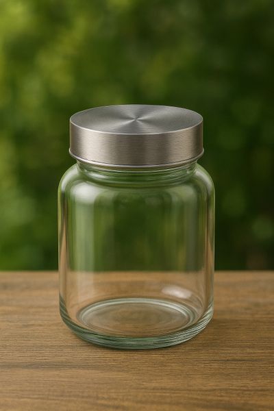 Borcan de condimente din sticlă cu capac metalic